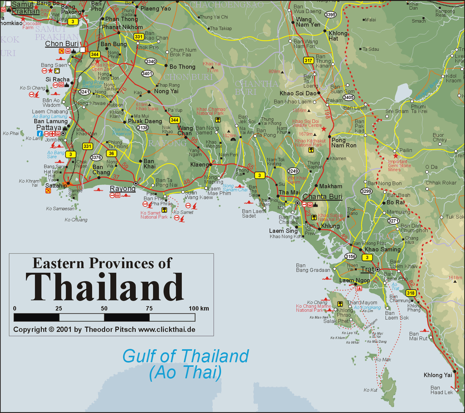 EAST THAILAND MAP - Ost Thailand Karte - [ Pattaya, Jomtien, Rayong, Trat, Koh Chang, Ko Samet Map ]