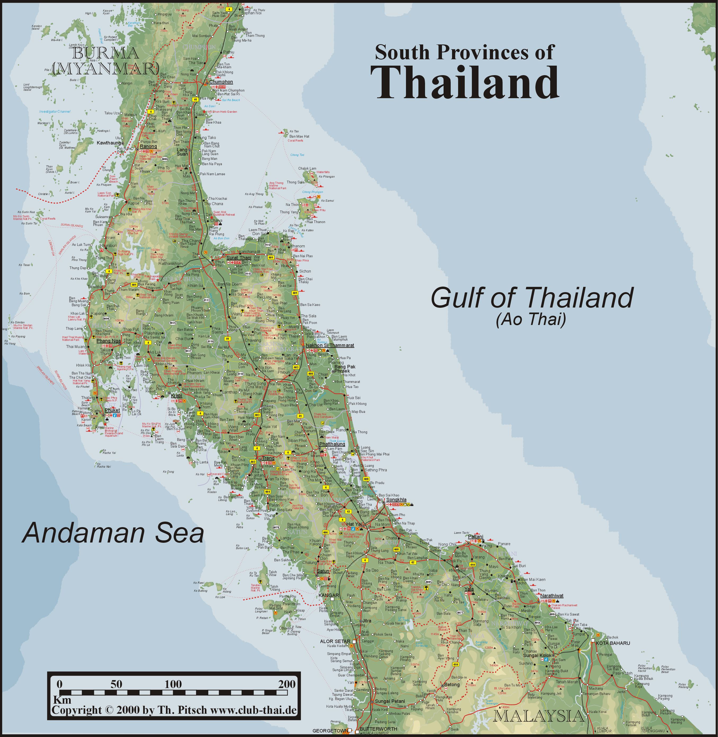 SOUTH THAILAND MAP - Süd Thailand Karte - [ Koh Samui, Phangan, Phuket Map ]
